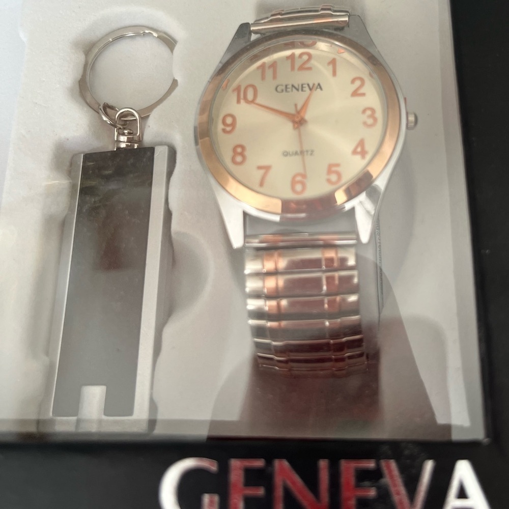 Geneva Two-Tone Silver and Gold Watch with Black Keychain Flashlight - Picture 3 of 3